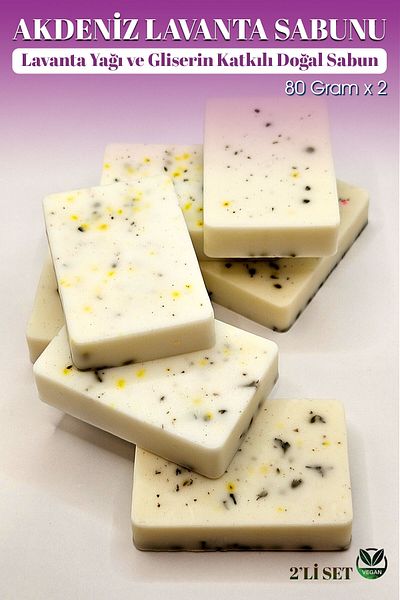 FANTASTİK SANAT ATÖLYESİ Lavender Oil and Scented Soap - 80 Grams x 2, Mediterranean Soap with Lavender Particles