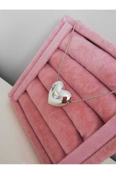 Judas Takı قلادة فضية اللون على شكل قلب بالون كبير للنساء