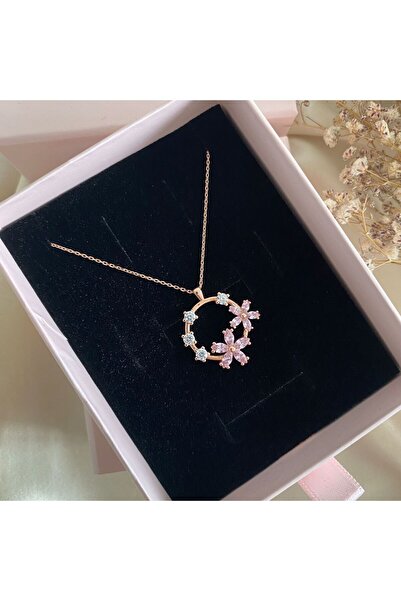 Lovera Jewellery 925 Ayar Gümüş Rose Pembe Taşlı Unutma Beni Çiçeği Kadın Kol...