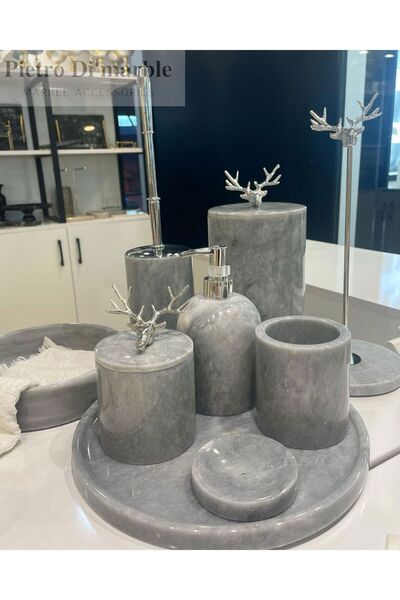 Pietro Di Marble Gri Mermer Banyo Seti - 13 Parça, Banyo, Mutfak Ve Lavabolar...