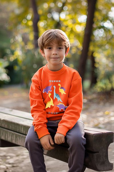 TRENDYOLKIDS Boys' Thin Dinosaur Patterned Seasonal Knitted Sweatshirt - Crew Neck Tkdaw25sw00005