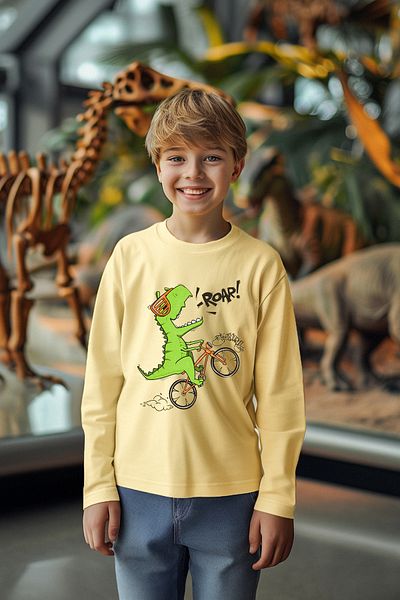 TRENDYOLKIDS Jungen-T-Shirt aus Baumwolle mit Dinosaurier-Muster – Rundhalsausschnitt TKDAW25TS00009