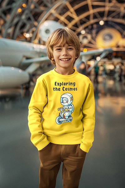 TRENDYOLKIDS Boys' Seasonal Sweatshirt - Thin Space Pattern, Crew Neck, Knitted - Tkdaw25sw00005