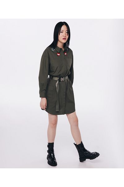 Twist Khaki Woven Dress