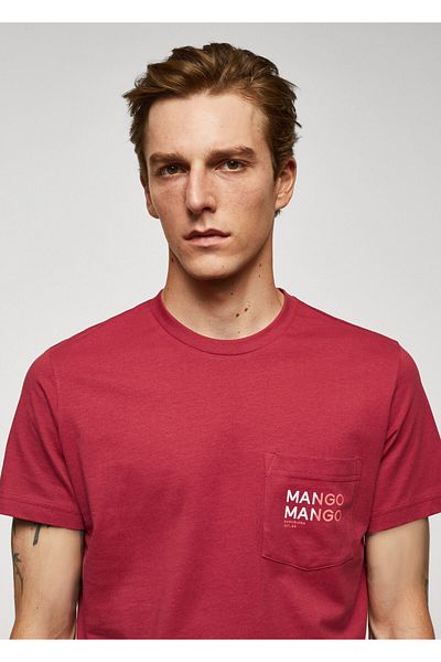 MANGO Koszulka męska czerwona -57981175