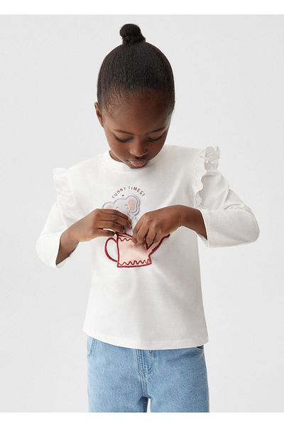 MANGO Woman Tricou pentru fetiță alb catifelat 67050673