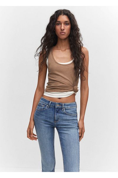 MANGO Woman Blugi de damă medii de culoare denim - 47000256