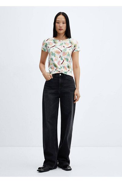 MANGO Woman Patterned t-shirt with logo embroidery