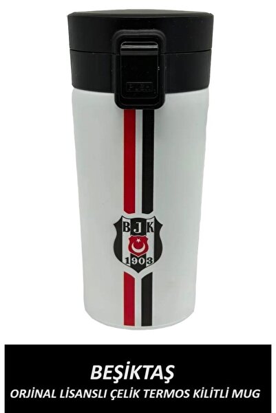 Beşiktaş Lisanslı Çelik Termos Kilitli Mug 400 ml Beyaz