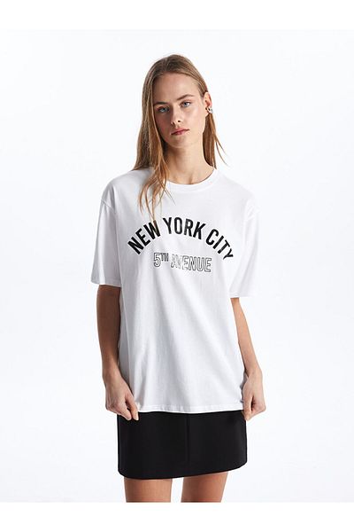 LC Waikiki Crew Neck Printed Short Sleeve Oversize Women's T-Shirt