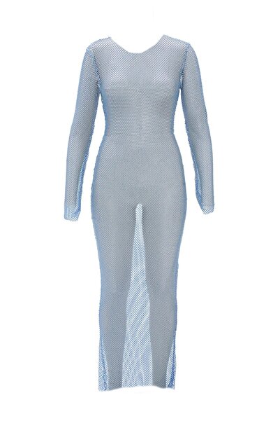 NOK İSTANBUL Dazzling Crystal Elegance Dress Mavi
