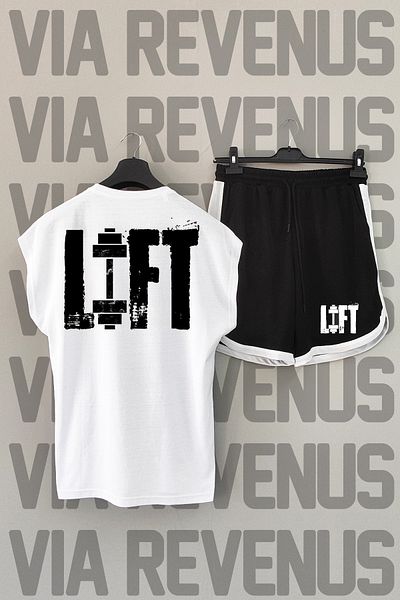 Vordevia Lift Gym - Crew Neck White and Black Sports T-shirt and Shorts Set