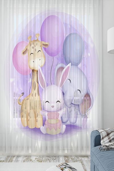 3D ELSE HALI Colorful Balloon Animals Patterned - Single Winged Tulle Curtain Children's Baby Room