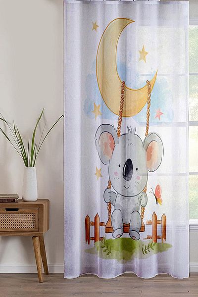 3D ELSE HALI Koala Patterned Cute Children's Baby Room - Single Wing Tulle Curtain