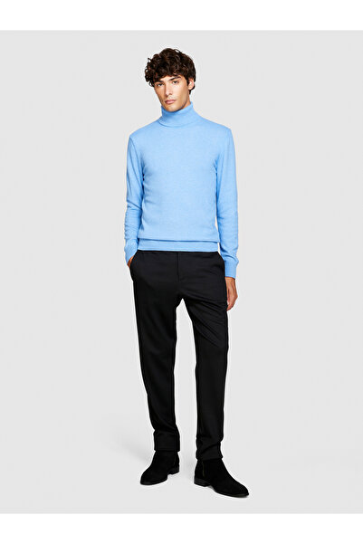Sisley Мъжки син пуловер с яка от кашмир