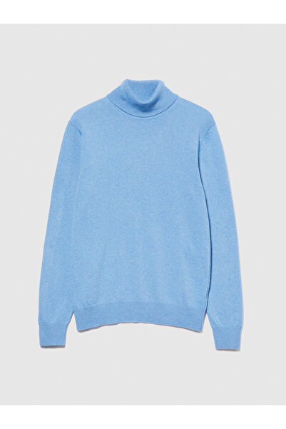Sisley Мъжки син пуловер с яка от кашмир