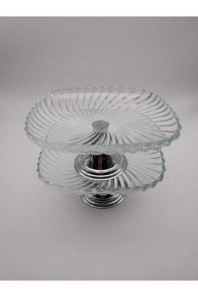 Fiyakalı Ürünler Atölyesi 2-Piece Silver Footed Square Glass Serving Bowl, Wrap, Stuffed, Salad, Fruit, and Cake Stand, Dowry Bowl