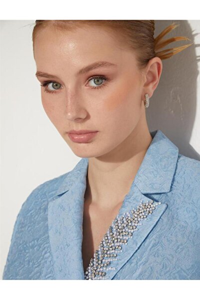 Kayra Blue Jacquard Double Breasted Jacket