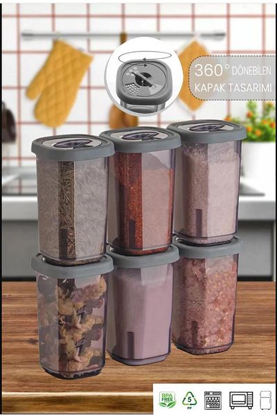 Hayveys 350 Cc 6-piece Spice Set with Swivel and Lock Lid - Storage Container