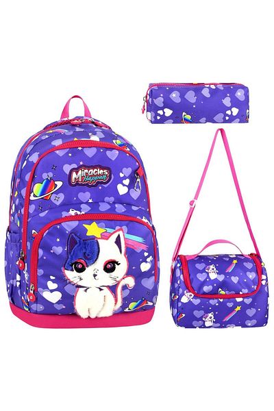 Mashotrend Miracles Kitty School Bag - Thermal Feeding and Pencil Holder Cat Primary School Bag