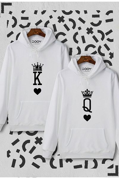 Marjill White Combination - King and Queen Printed, Couple Lover Set of 2