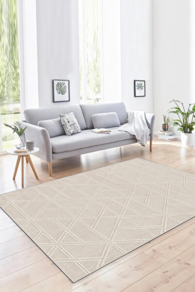 MNC Salon Halısı Geometrik İskandinav Eskitmeli Dijital Baskı Yıkanabilir Kay...