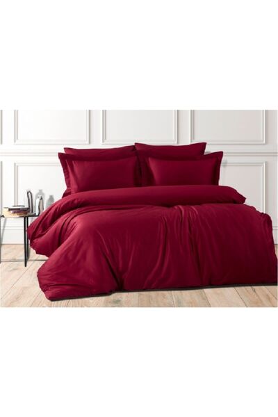 Paradise Burgundy Cotton 57 Thread Plain Double Duvet Cover Set