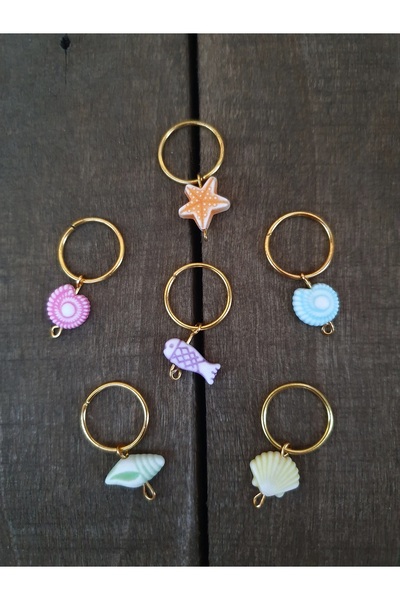 denizdengelen مجموعة من 6 تماثيل بحرية - أقراط شعر معدنية ذهبية اللون