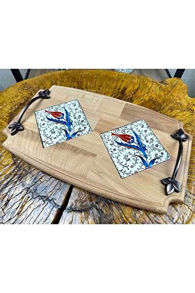 Çini Evi Elegant Wooden Tray - Tulips