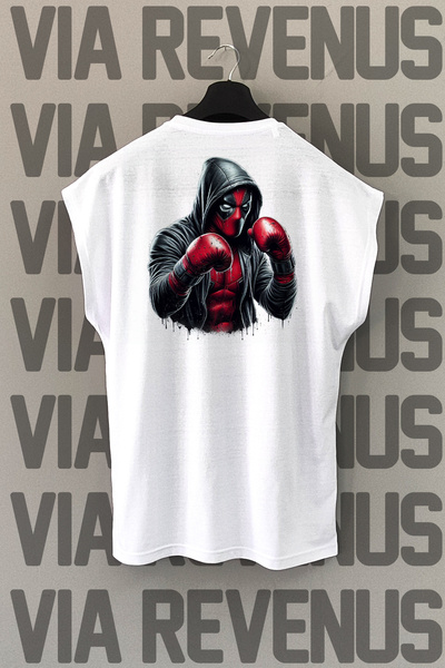 Vordevia Tricou sport alb cu mâneci zero cu imprimeu pe spate de box Deadpool