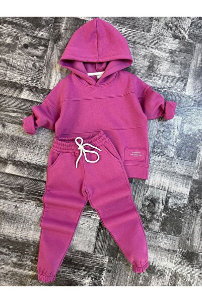 Albeni Giyim Kız Çocuk Kapşonlu 3İplik Cepli Alt Üst Eşofman Takımı