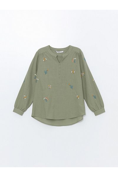 LC Waikiki Damenbluse mit langen Ärmeln, besticktem, ausgefallenem Kragen – LCW