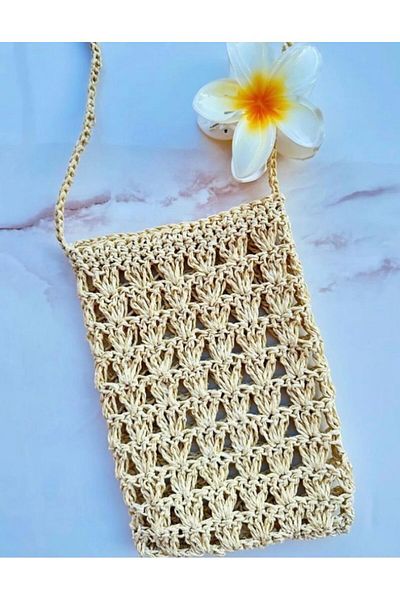 By G Tasarım Straw Color Paper Knitted Phone Bag