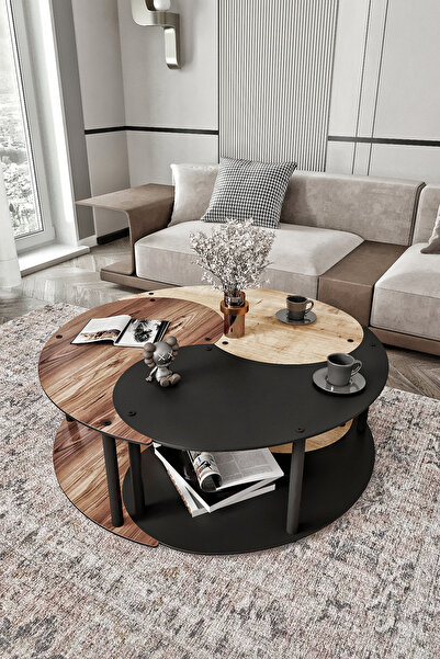 messer Yin Yang Unıty Serenıty Orta Sehpa 3 Lü Safir meşe Madran ceviz  Siyah...