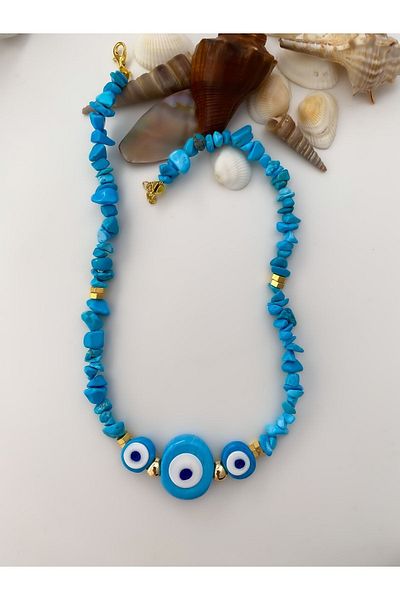 Lucky Designs Turquoise Coral Evil Eye Bodrum Bead Women's Necklace