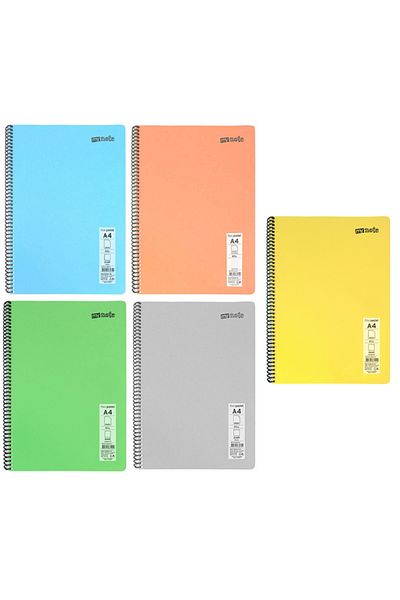 Mynote كتاب مدرسي حلزوني مقاس A4 - 5 ألوان مختلفة - غطاء من البولي بروبيلين، 120 صفحة مربعة (5 قطع)