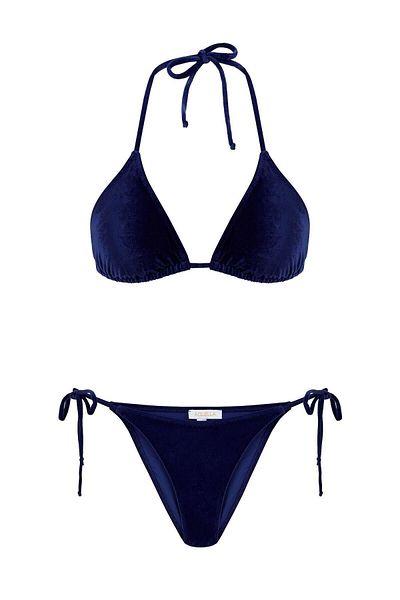 AQUELLA Velvet Triangle Navy Blue Bikini Set