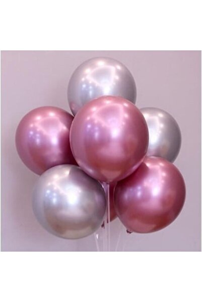 Deniz Party Store Krom Gri Pembe Balon Set 6 Adet