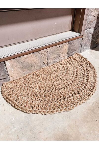 Nympha Scandinavian Style Hand Knitted Door Mat, Threshold Mat, Jute Handmade Rug Bath Mat, Patio