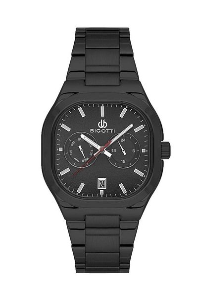 Bigotti Bg.1.10555-5 Square Dial Black Men's Wristwatch - Steel Plated, Functions Active