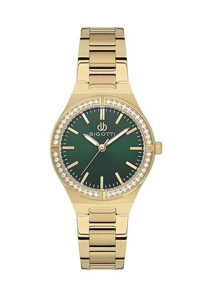Bigotti Bg.1.10559-3 Rhinestone Design Steel Plated Gold Women's Wristwatch