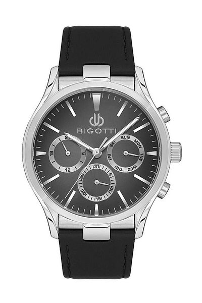 Bigotti Bg.1.10523-1 Steel Plated Functions Active Leather Band Black Men's Wristwatch