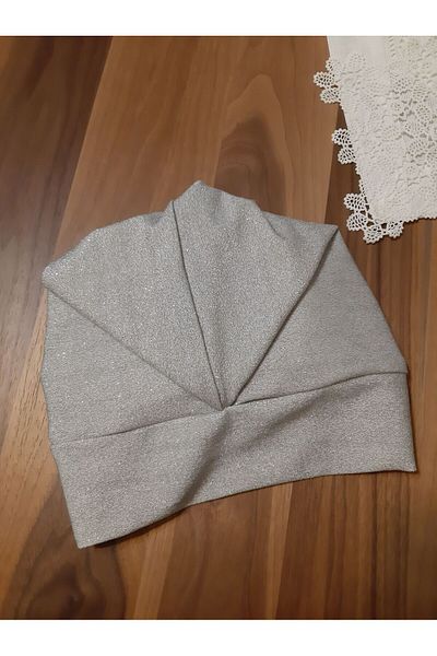 ARTİZİA Relax model Gray glitter knitted fabric without filling islamic cap, ready-made wrap turban