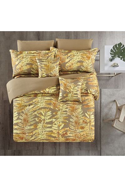 In House Tulane | 8 Pieces Comforter Set - King - 260x240 cm - Light Brown & Gold