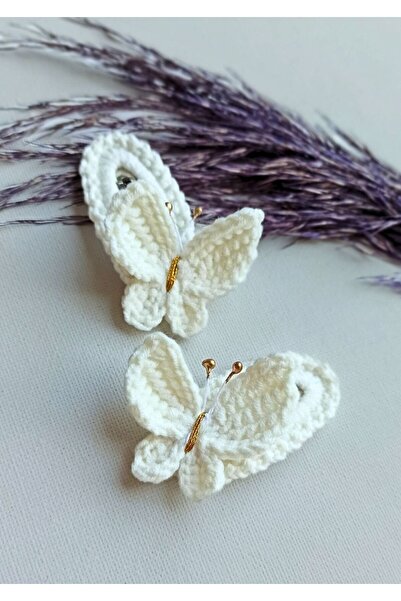 Masal Örgü Dünyası Beyaz Kelebek Çıt Çıt Niş Saç Aksesuarı Toka (1 Çift)