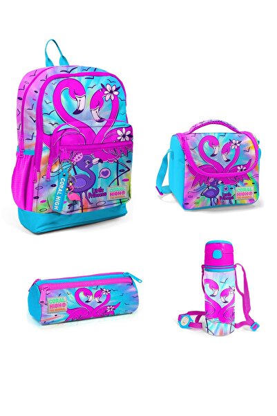 Coral High Kids Mavi Pembe Flamingo Desenli 4’lü Okul Çanta Seti 4SET23730