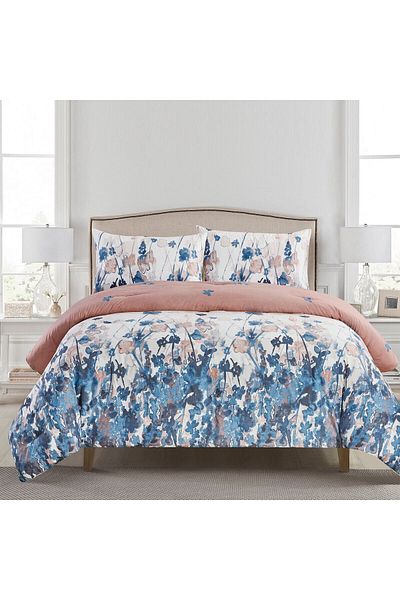 In House Talina | 4 Pieces Summer Comforter Set - King - 260x240 cm - Beige & Dark Blue