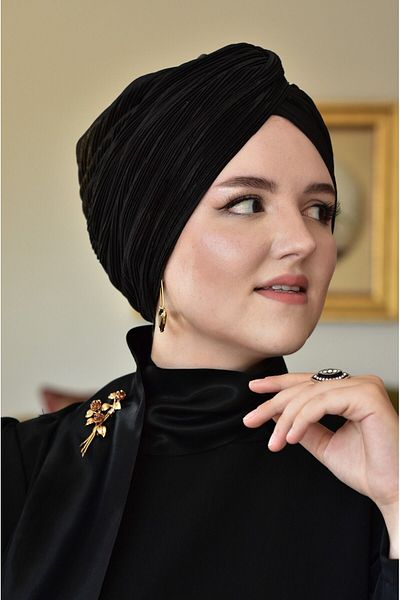 ARTİZİA Pleat fabric love knot stylish no-padding islamic cap, ready-made wrap, ready-made turban