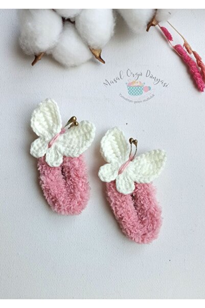 Masal Örgü Dünyası Agrafă pentru accesorii de păr Pink Puff Butterfly Snap Snap (1 pereche)