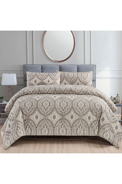 In House Homey | 4 Pieces Summer Comforter Set - King - 260x240 cm - Beige & Dark Brown